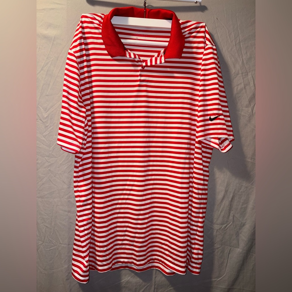 Nike Red and White Striped Dri-FIT Shirt